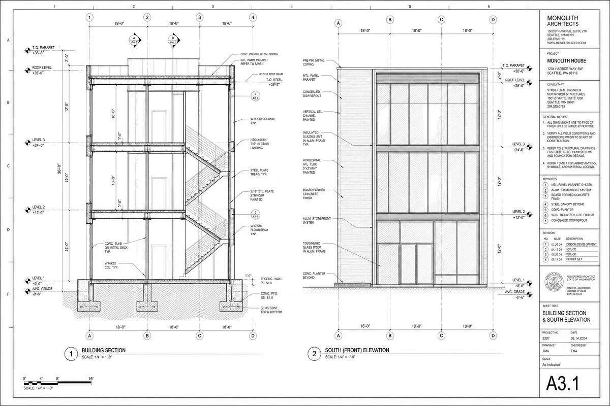 Architectural schematic drawing for The Steel Monolith